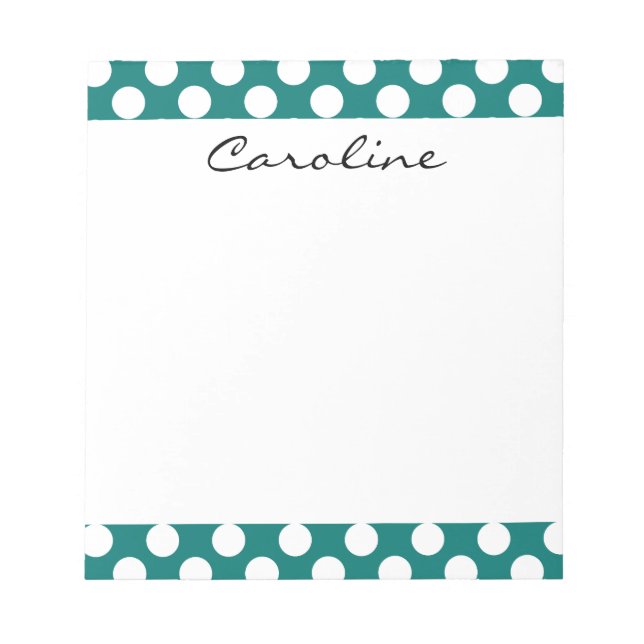 Bloc-note Monogramme Turquoise blanc mignon chic Polka Motif (Devant)