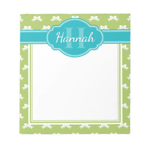 Bloc-note Monogramme Turquoise de Motif blanc vert