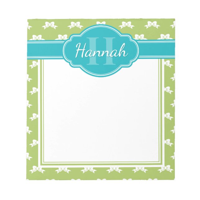 Bloc-note Monogramme Turquoise de Motif blanc vert (Devant)