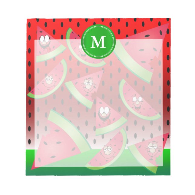 Bloc-note Monogramme Watermelon Faces amusantes (Devant)