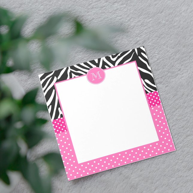 Bloc-note Monogramme Zebra avec Motif de point de Polka rose (Créateur téléchargé)