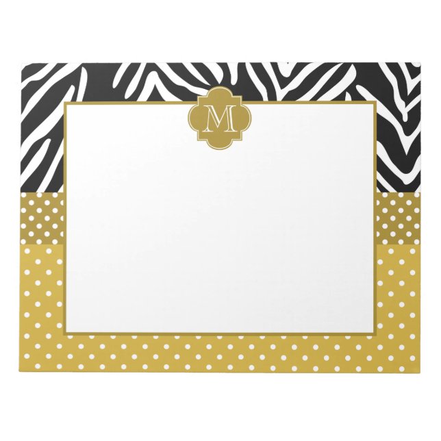 Bloc-note Monogramme Zebra avec Motif de point Gold Polka (Devant)