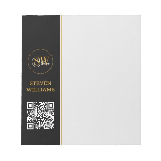 Bloc-note Monogrammed Name & Modern Signature / QR Code (Devant)