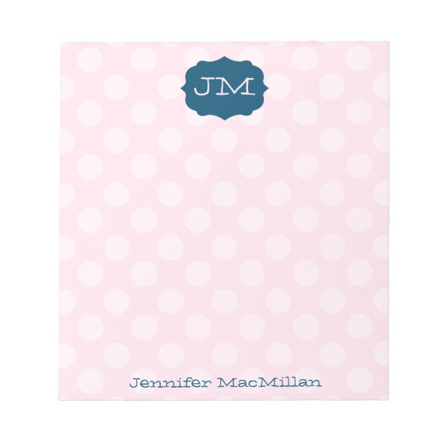 Bloc-note Monogrammed Preppy Notepad, Pink & Navy, (Devant)