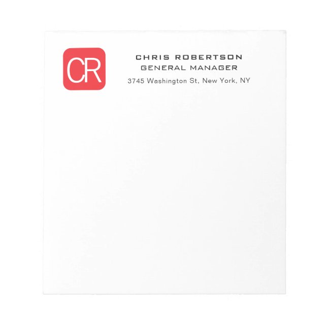 Bloc-note Monogrammed Red White Professional Plain (Devant)