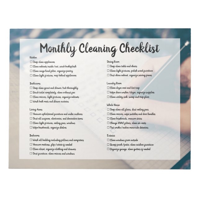 Bloc-note Monthly House Cleaning Checklist (Devant)