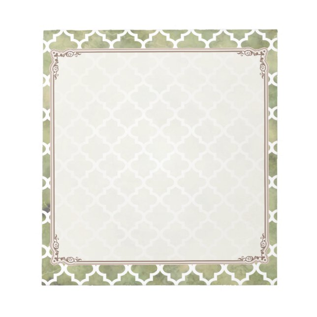 Bloc-note Moroccan Tile Trellis Patterm on Moss Green Marble (Devant)