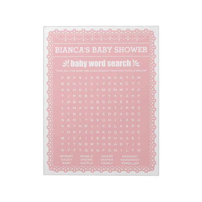 Bloc-note Mot bébé Recherche Papel rose Baby shower Picado (Tourné)