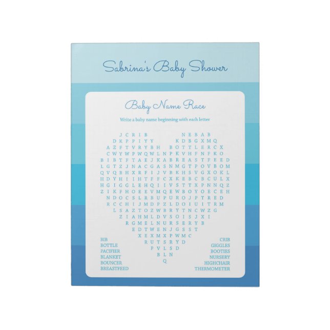 Bloc-note Mot de recherche Bébé Baby shower Ombre Bleu Strip (Tourné)