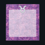 Bloc-note Mother of Pearl Taurus Zodiac Sign on Digital Camo<br><div class="desc">A mother of pearl style Taurus Sign on a vibrant fuchsia pink digital camouflage print background. A modern urban racy design for a great custom gift idea. Designs are available in a selection of popular color options. Use the "Ask this Designer" link to contact us with your special design requests...</div>