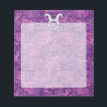 Bloc-note Mother of Pearl Taurus Zodiac Sign on Digital Camo<br><div class="desc">A mother of pearl style Taurus Sign on a vibrant fuchsia pink digital camouflage print background. A modern urban racy design for a great custom gift idea. Designs are available in a selection of popular color options. Use the "Ask this Designer" link to contact us with your special design requests...</div>
