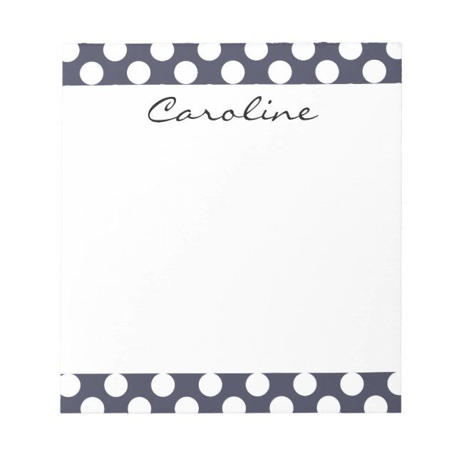 Bloc-note Motif à pois tendance bleu marine blanc Monogramme (Devant)