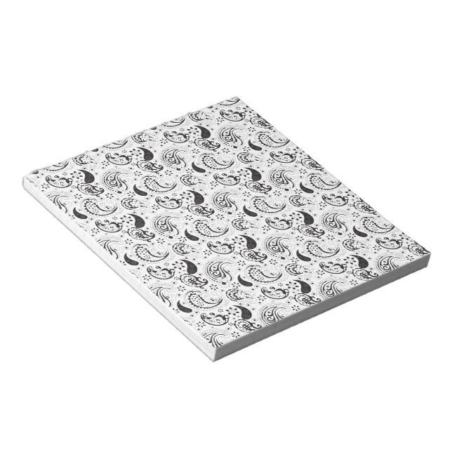 Bloc-note Motif cachemire noir et blanc – Art textile élégan (Incliné)