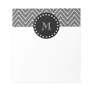 Bloc-note Motif Chevron Gris Charbon Monogramme Noir