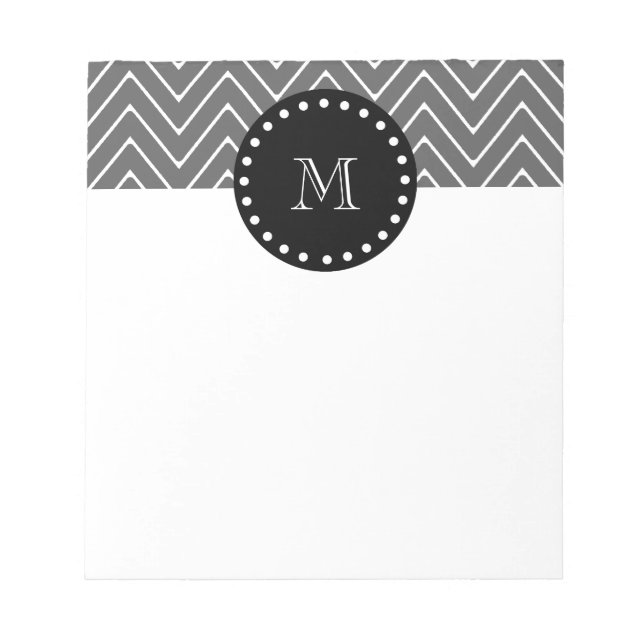 Bloc-note Motif Chevron Gris Charbon | Monogramme Noir (Devant)