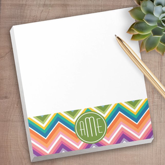 Bloc-note Motif coloré Chevron avec Monogramme (Personalized notepad - great for a gift or your home office)