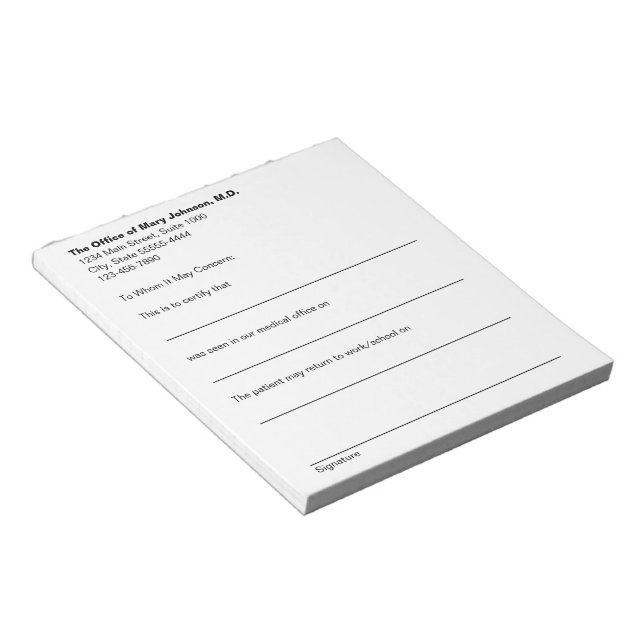 Bloc-note Motif d'absence du cabinet médical Note de médecin (Incliné)