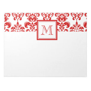 BLOC-NOTE MOTIF DAMASSÉ ROUGE FÉMININ 2 VOTRE INITIALE