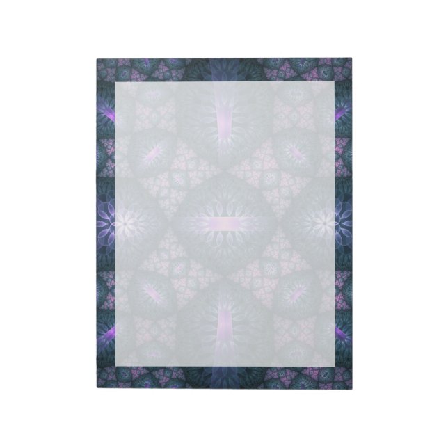 Bloc-note motif d'art fractal 3D Turquoise violet rose (Tourné)