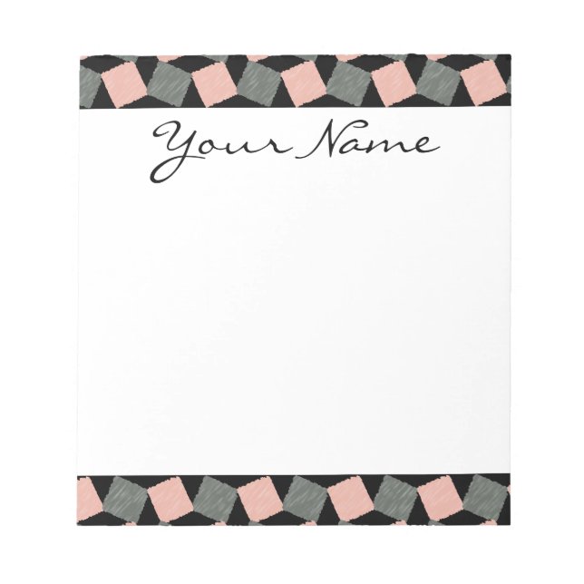 Bloc-note Motif de Carré géométrique Monogramme gris rose (Devant)