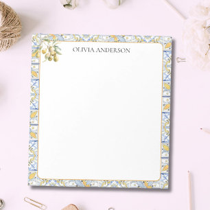 Bloc-note Motif de carreaux jaune bleu méditerranéen