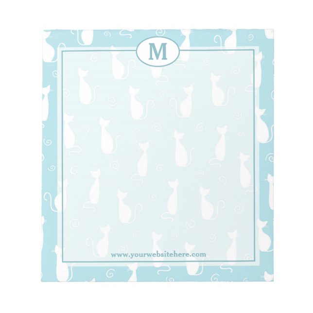 Bloc-note Motif de chats turquoises et blancs Monogram (Devant)