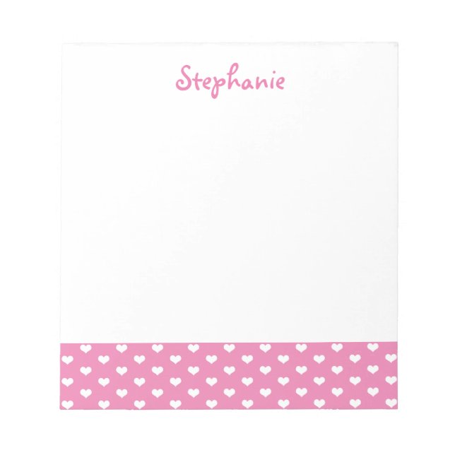 Bloc-note Motif de cœurs roses personnalisé avec un nom fémi (Devant)