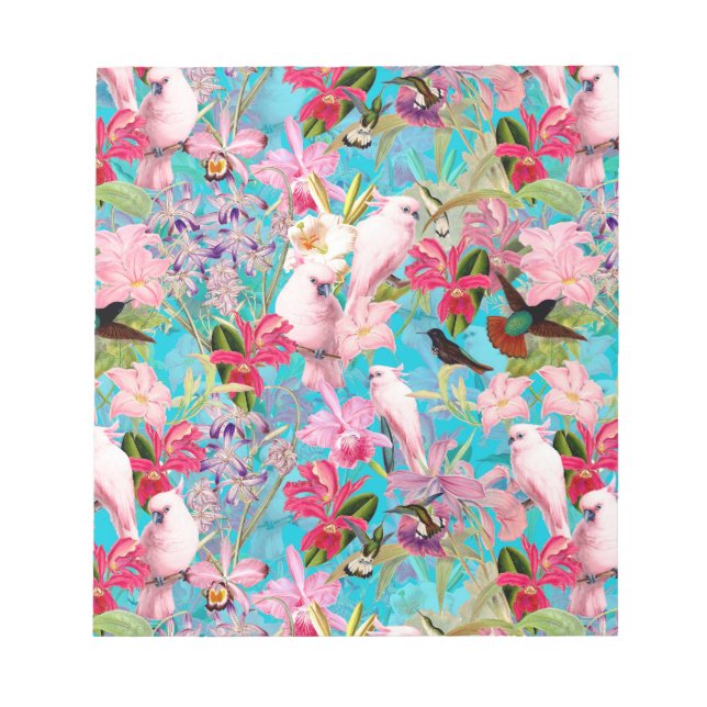 Bloc-note Motif De Fleur D'Oiseau Et D'Orchidées Rose Tropic (Devant)