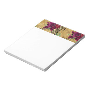 Bloc-note Motif de fleurs de la rose rouge de Cheetah Leopar