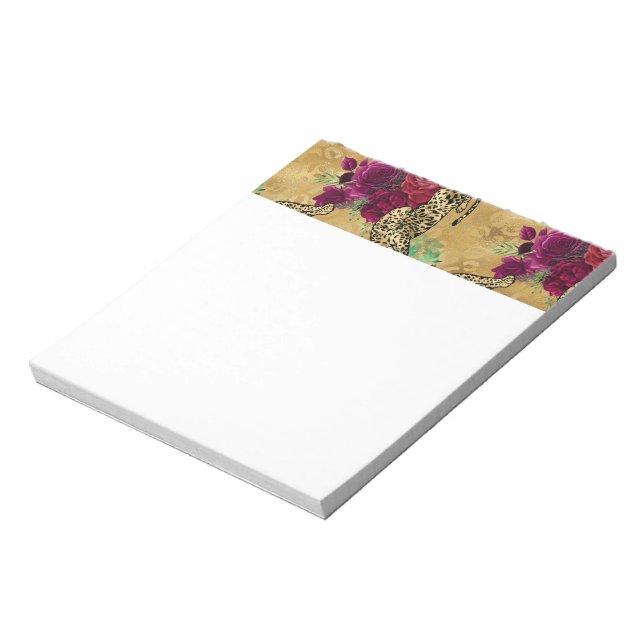 Bloc-note Motif de fleurs de rose rouge Cheetah Leopard (Tourné)