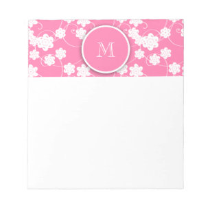 Bloc-note Motif de fleurs rose mignon de mod, votre initiale
