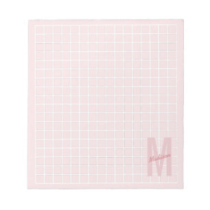 Bloc-note Motif de grille rose blush féminin monogramme nom