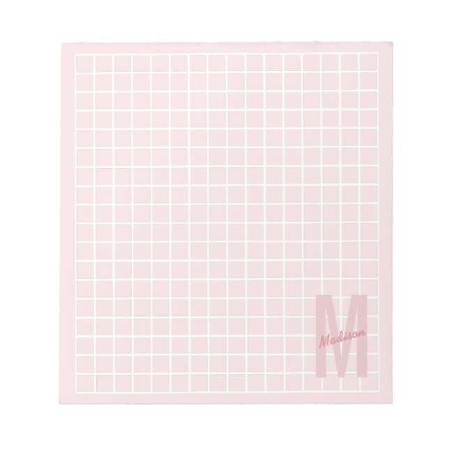 Bloc-note Motif de grille rose blush féminin monogramme nom (Devant)