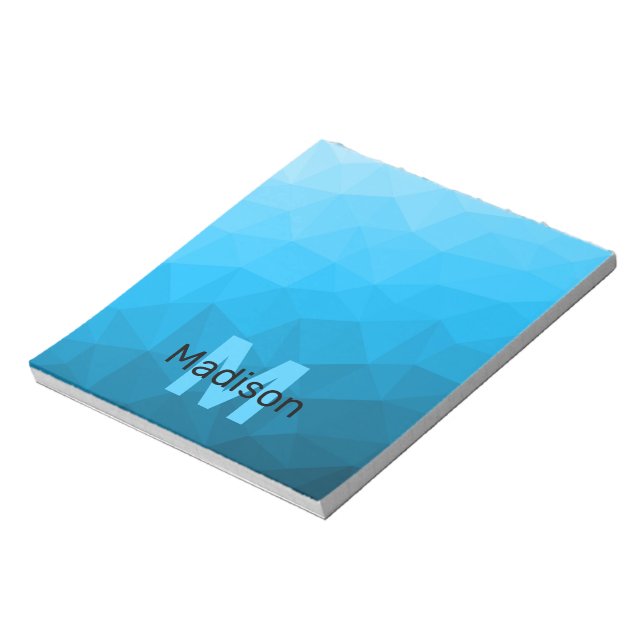 Bloc-note Motif de maille géométrique cyan bleu Monogramme (Tourné)