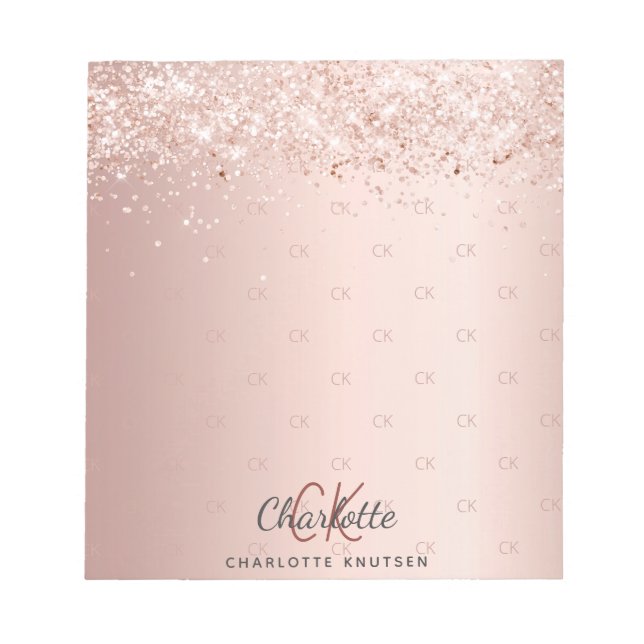 Bloc-note Motif de monogramme en confettis or rose (Devant)