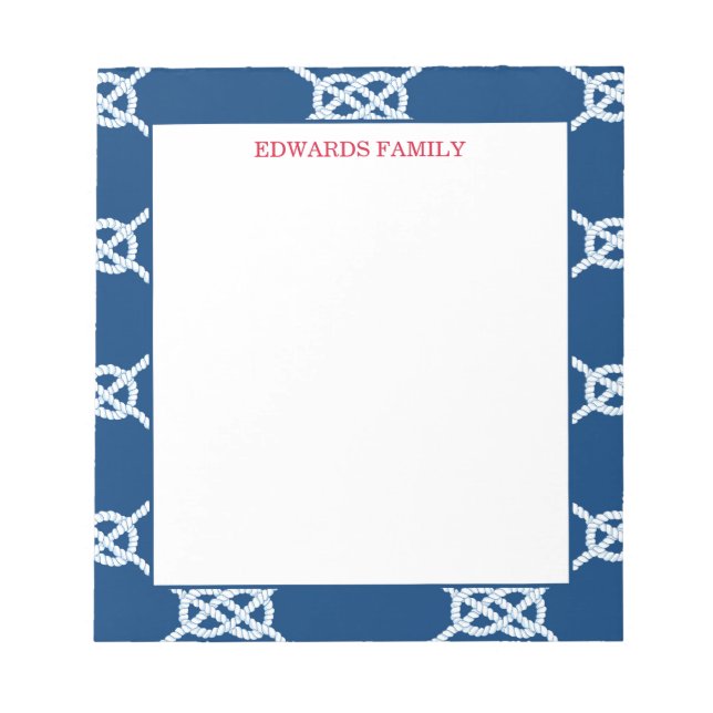 Bloc-note Motif de noeud nautique classique de la Marine (Devant)