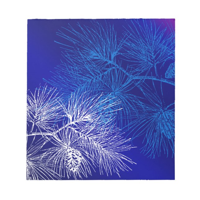 Bloc-note Motif de pin d'hiver blanc bleu (Devant)