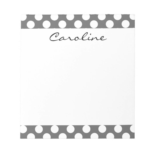 Bloc-note Motif de point de Polka blanc gris de monogramme (Devant)