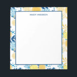 Bloc-note Motif de soucis bleus et jaunes personnalisé<br><div class="desc">Bloc-notes personnalisé avec motif de soucis bleus et jaunes. Joli design élégant et tendance. Personnalisez ce design personnalisé avec votre nom.</div>