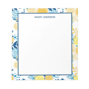 Bloc-note Motif de soucis bleus et jaunes personnalisé