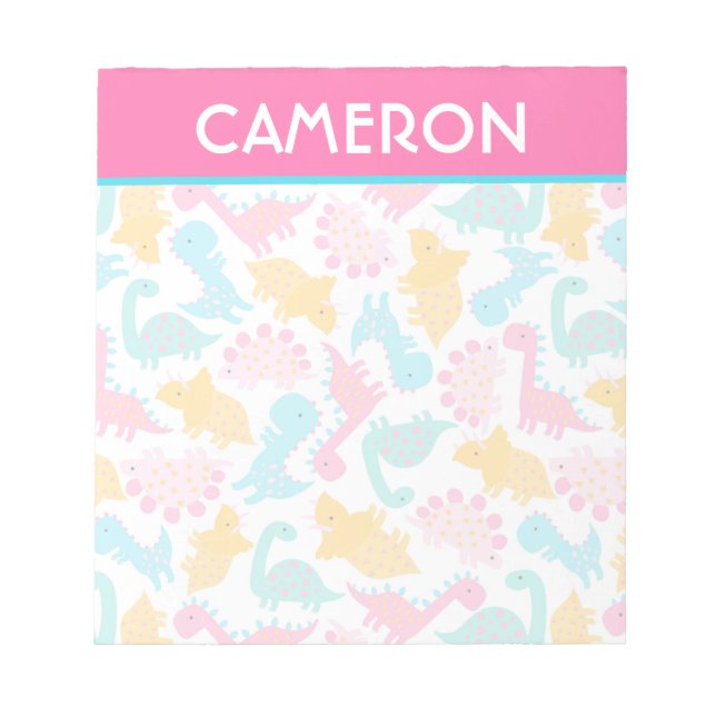 Bloc-note Motif Dinosaur rose et Turquoise (Devant)