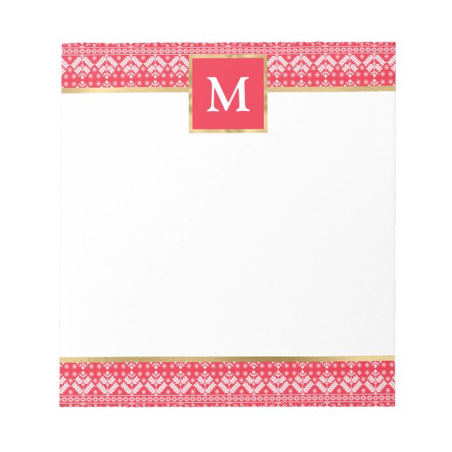 Bloc-note Motif élégant de Noël Fair Isle avec monogramme (Devant)