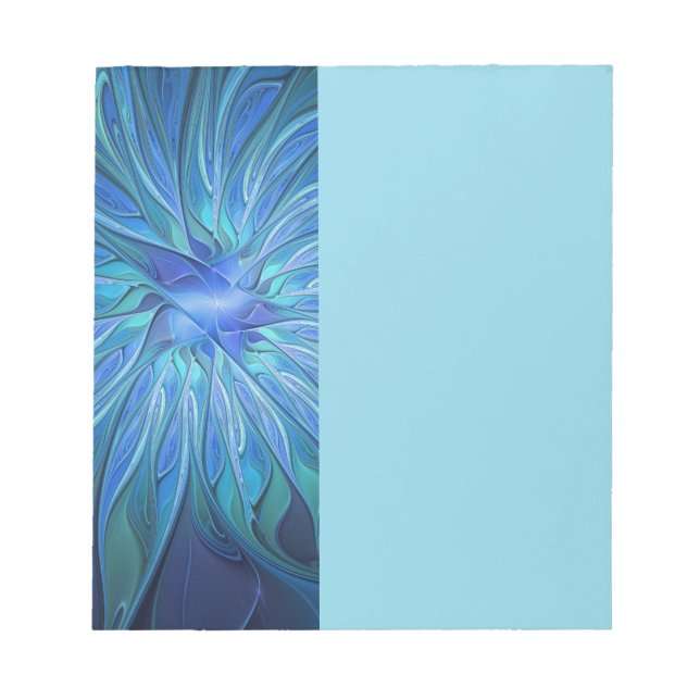 Bloc-note Motif fantaisie de fleur bleue, art fractal abstra (Devant)