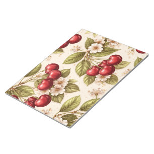 Bloc-note Motif Fleur de Cerisier Vintage Cerises Rouges