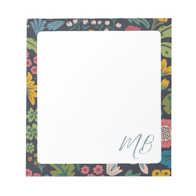 Bloc-note Motif floral abstrait fantaisiste à monogramme (Devant)
