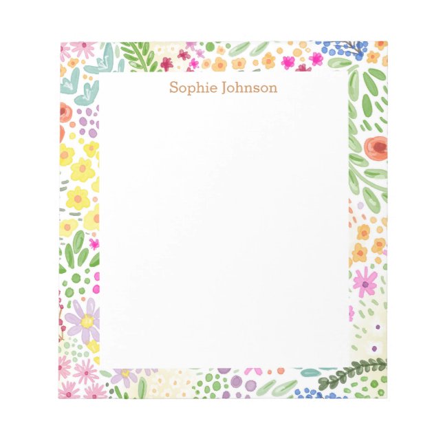 Bloc-note Motif Floral Aquarelle Plutôt Personnalisé (Devant)
