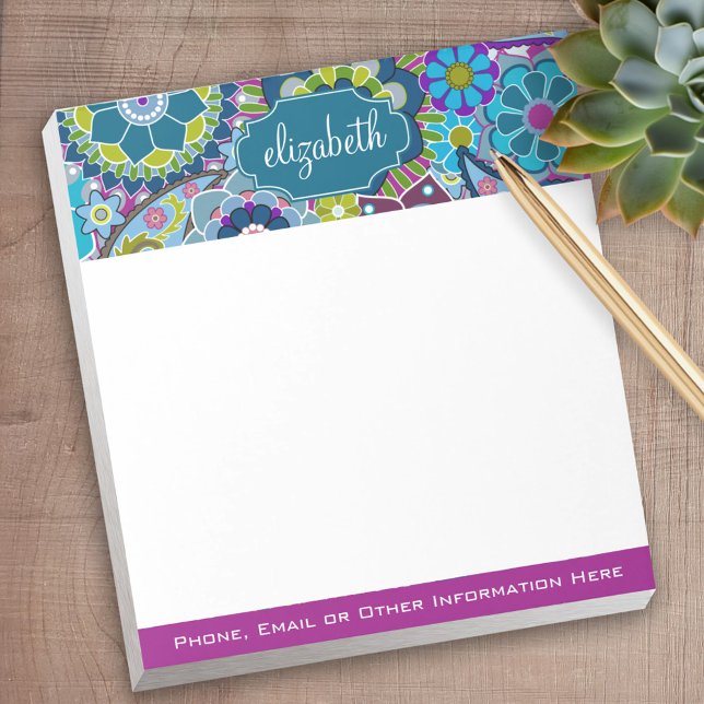 Bloc-note Motif floral funky avec nom personnalisé (Personalized notepad - great for a gift or your home office)