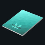 Bloc-note Motif géométrique en maille turquoise et sarcelle<br><div class="desc">Monogramme Bloc-notes personnalisable papeterie scolaire et de bureau avec votre initiale et nom personnalisés. Motif géométrique triangulaire en maille avec dégradé ombré turquoise sarcelle aqua vert-bleu clair foncé.</div>