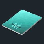 Bloc-note Motif géométrique en maille turquoise et sarcelle<br><div class="desc">Monogramme Bloc-notes personnalisable papeterie scolaire et de bureau avec votre initiale et nom personnalisés. Motif géométrique triangulaire en maille avec dégradé ombré turquoise sarcelle aqua vert-bleu clair foncé.</div>