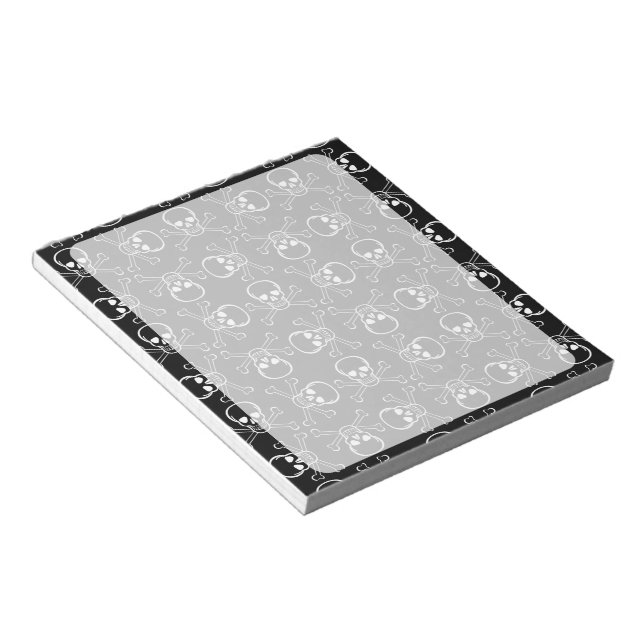 Bloc-note Motif graphique crâne blanc et os croisés (Incliné)